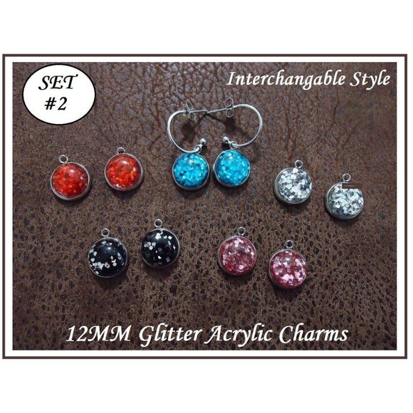 5/$20 Crystal Glitter Acrylic Interchangeable Charm Earrings-5 Pairs in Set - Picture 2 of 4